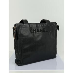 CHANEL Tote Bag Grained Calfskin Black Gold Hardware
